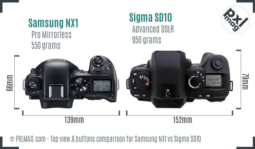 Samsung NX1 vs Sigma SD10 top view buttons comparison