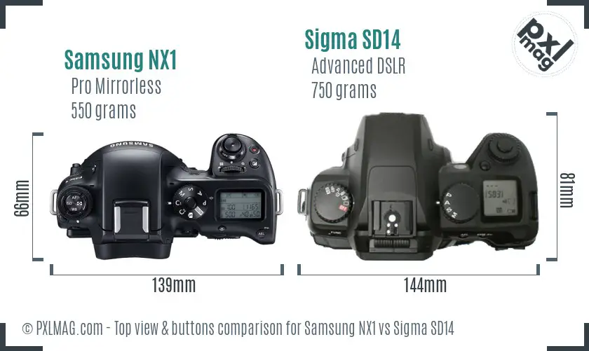 Samsung NX1 vs Sigma SD14 top view buttons comparison