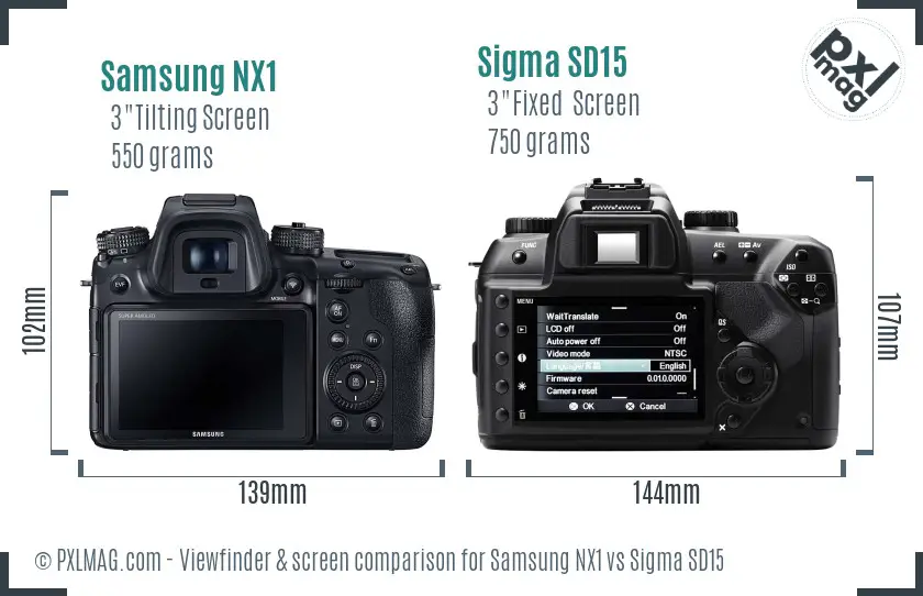 Samsung NX1 vs Sigma SD15 Screen and Viewfinder comparison