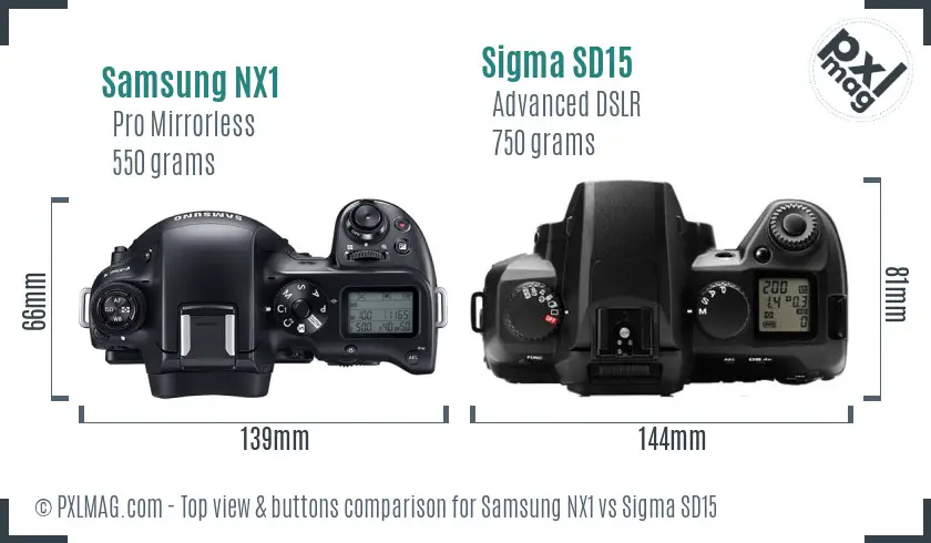 Samsung NX1 vs Sigma SD15 top view buttons comparison