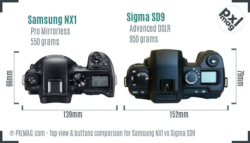 Samsung NX1 vs Sigma SD9 top view buttons comparison