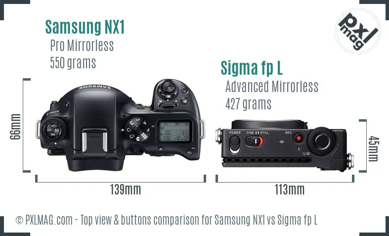 Samsung NX1 vs Sigma fp L top view buttons comparison