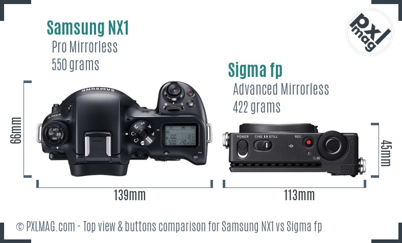 Samsung NX1 vs Sigma fp top view buttons comparison