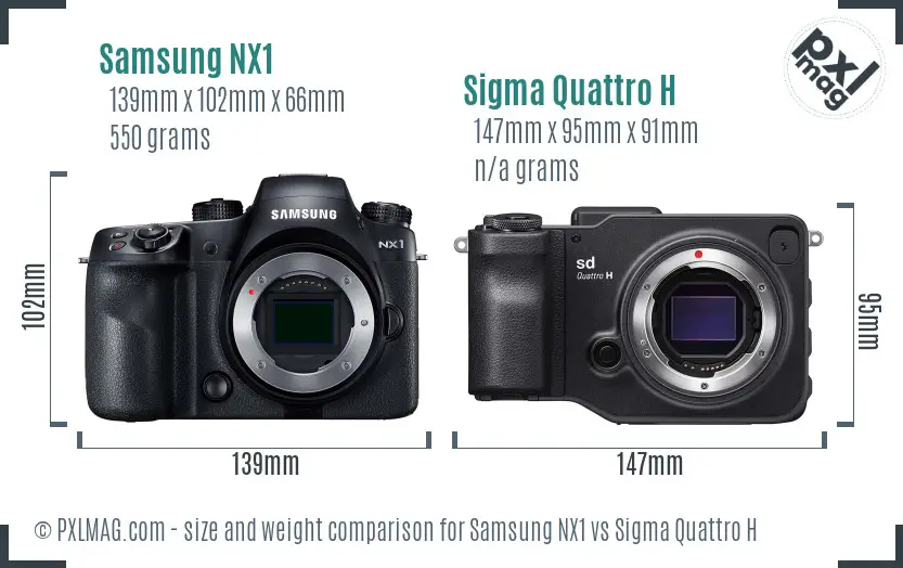 Samsung NX1 vs Sigma Quattro H size comparison