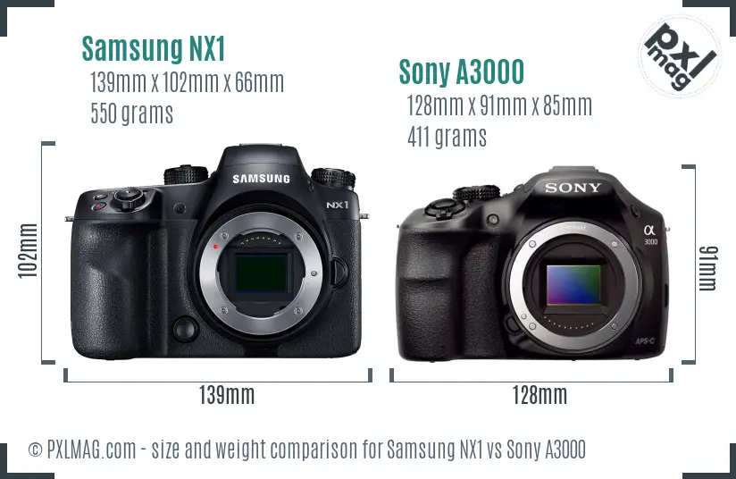Samsung NX1 vs Sony A3000 size comparison