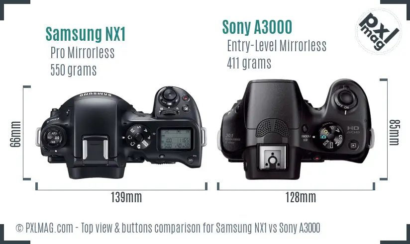 Samsung NX1 vs Sony A3000 top view buttons comparison