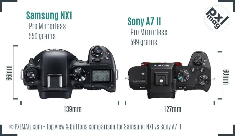 Samsung NX1 vs Sony A7 II top view buttons comparison