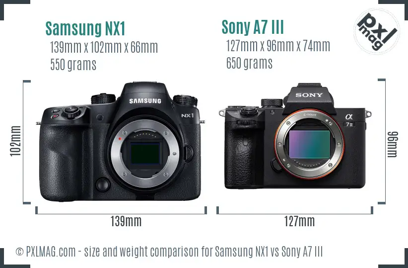 Samsung NX1 vs Sony A7 III size comparison
