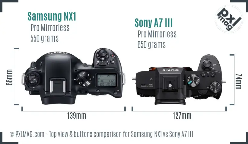 Samsung NX1 vs Sony A7 III top view buttons comparison