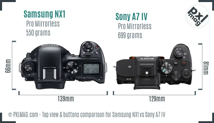 Samsung NX1 vs Sony A7 IV top view buttons comparison