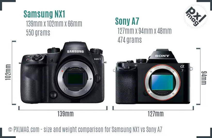 Samsung NX1 vs Sony A7 size comparison