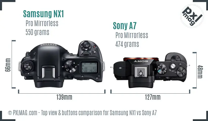 Samsung NX1 vs Sony A7 top view buttons comparison