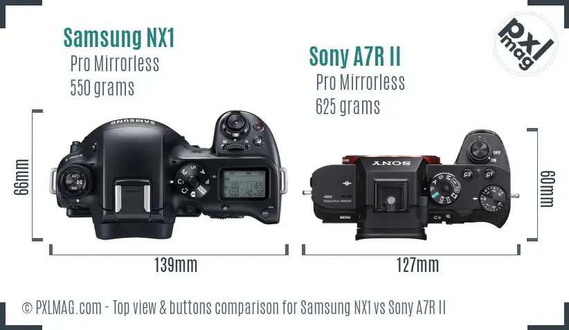 Samsung NX1 vs Sony A7R II top view buttons comparison