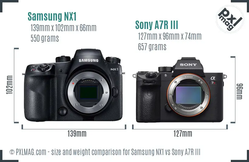 Samsung NX1 vs Sony A7R III size comparison