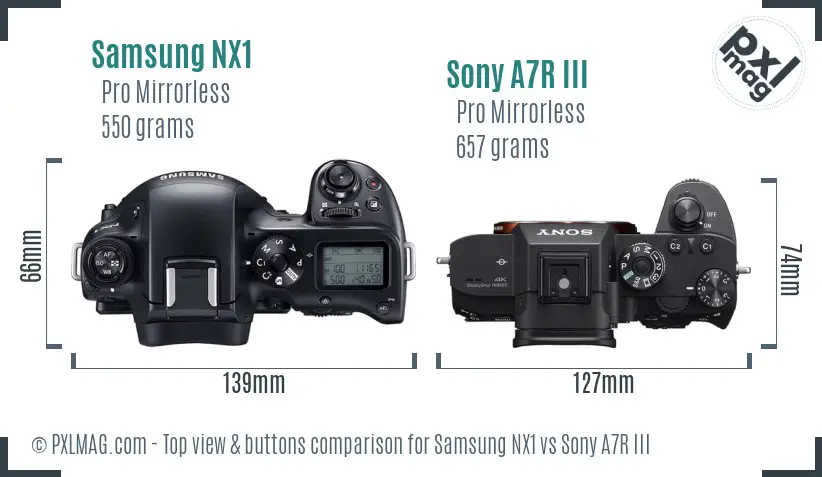 Samsung NX1 vs Sony A7R III top view buttons comparison