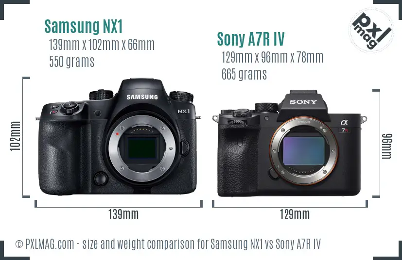 Samsung NX1 vs Sony A7R IV size comparison
