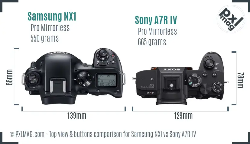 Samsung NX1 vs Sony A7R IV top view buttons comparison
