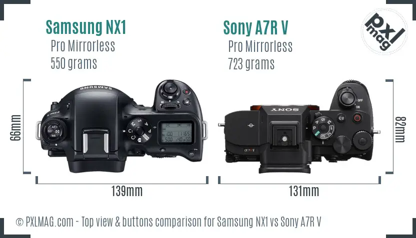 Samsung NX1 vs Sony A7R V top view buttons comparison