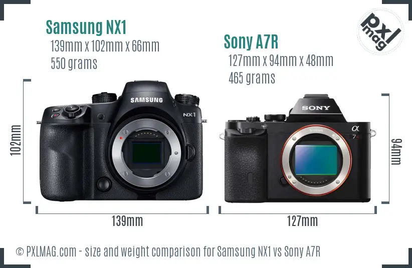 Samsung NX1 vs Sony A7R size comparison