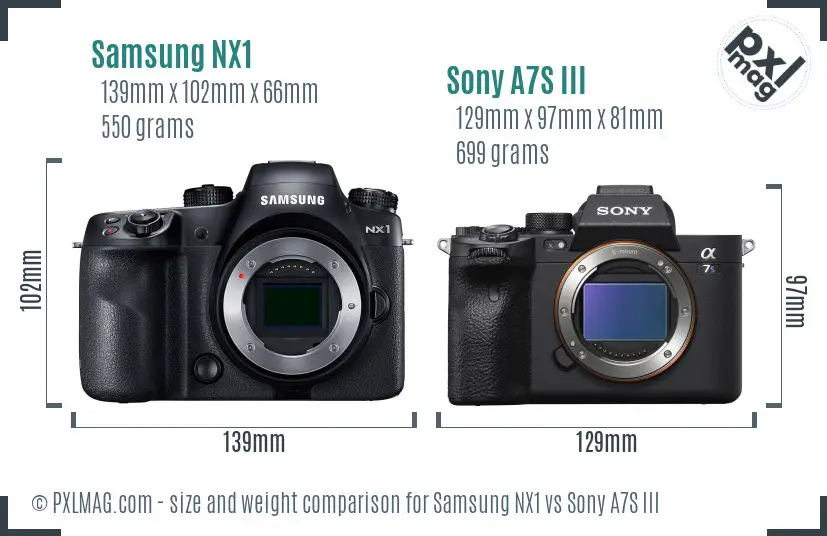 Samsung NX1 vs Sony A7S III size comparison