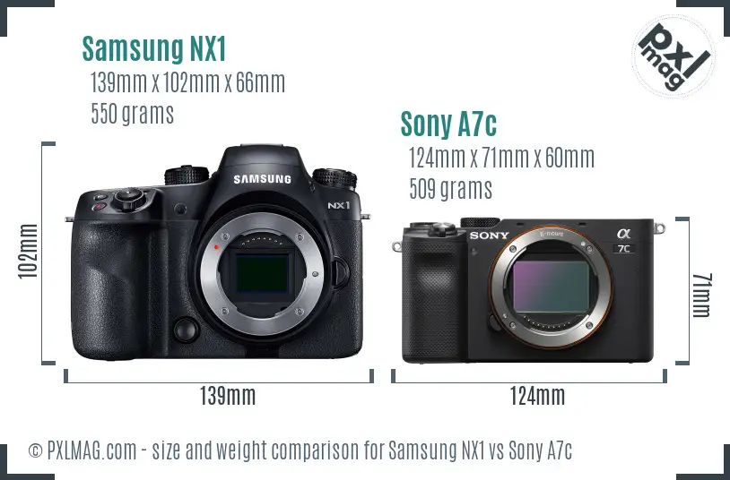 Samsung NX1 vs Sony A7c size comparison