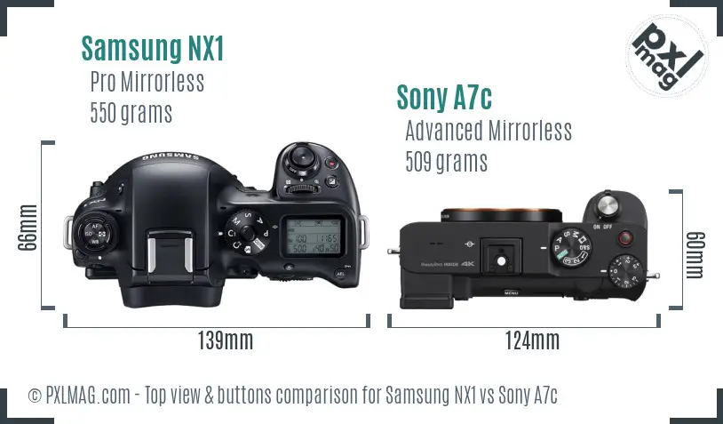 Samsung NX1 vs Sony A7c top view buttons comparison