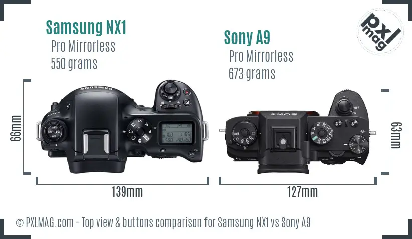 Samsung NX1 vs Sony A9 top view buttons comparison
