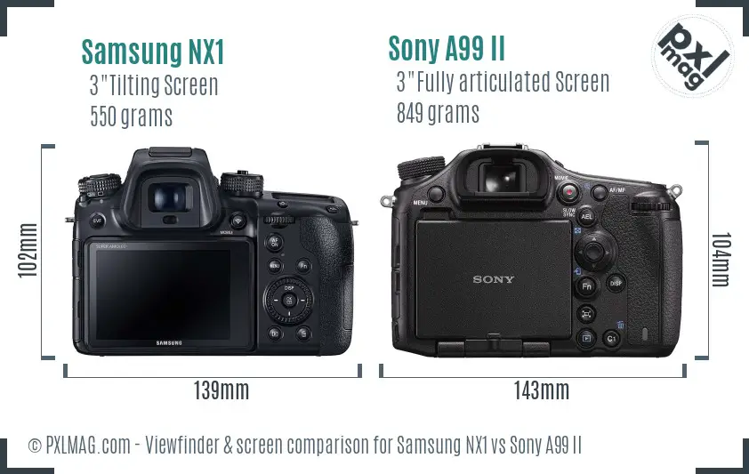 Samsung NX1 vs Sony A99 II Screen and Viewfinder comparison