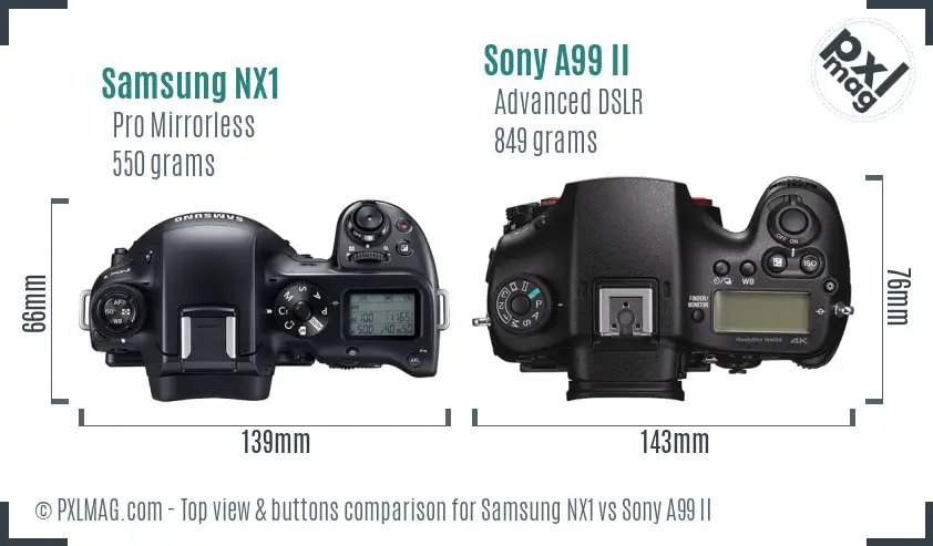 Samsung NX1 vs Sony A99 II top view buttons comparison