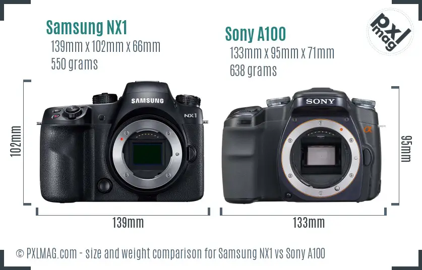 Samsung NX1 vs Sony A100 size comparison