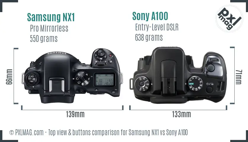 Samsung NX1 vs Sony A100 top view buttons comparison