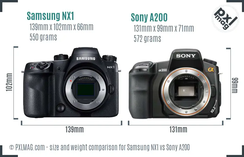 Samsung NX1 vs Sony A200 size comparison