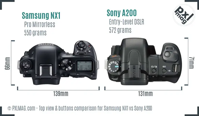 Samsung NX1 vs Sony A200 top view buttons comparison