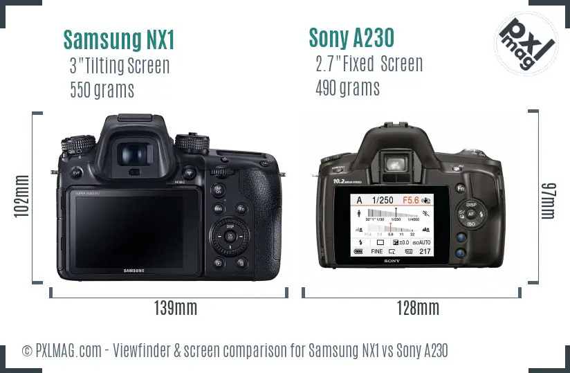Samsung NX1 vs Sony A230 Screen and Viewfinder comparison