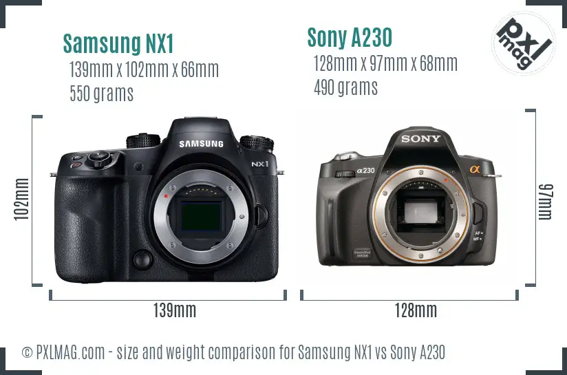 Samsung NX1 vs Sony A230 size comparison