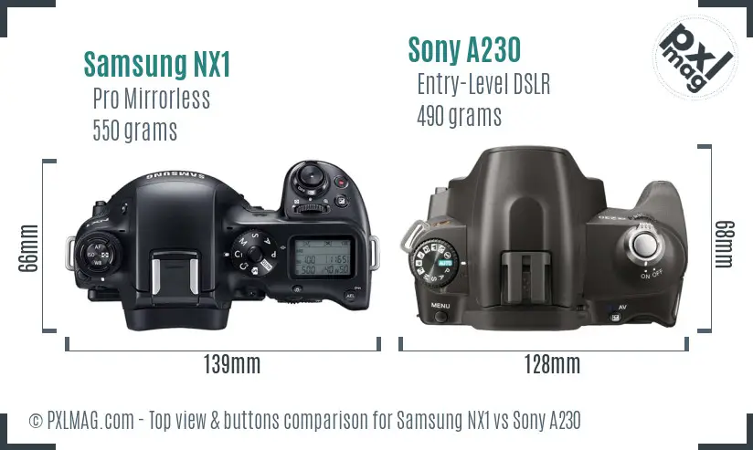Samsung NX1 vs Sony A230 top view buttons comparison