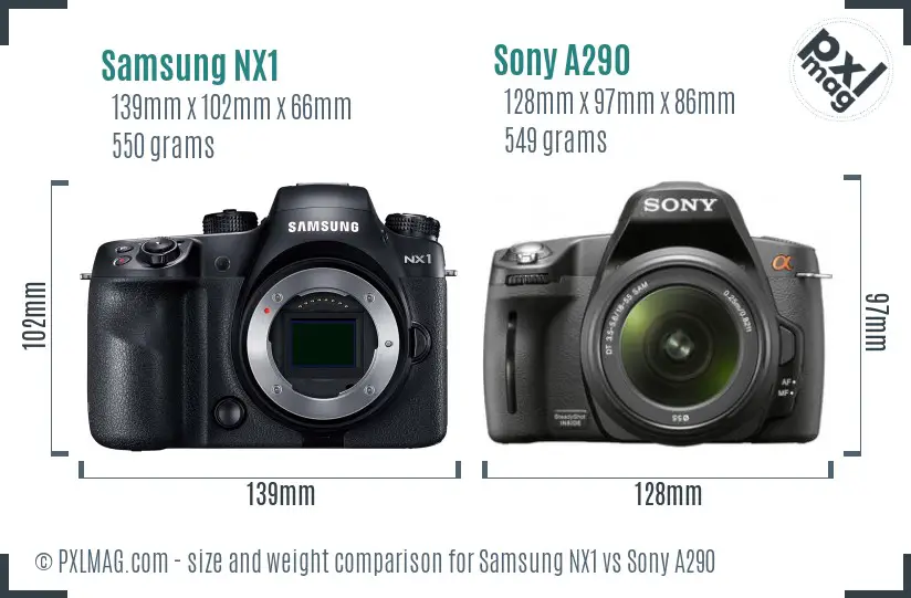 Samsung NX1 vs Sony A290 size comparison