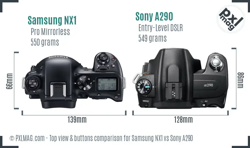 Samsung NX1 vs Sony A290 top view buttons comparison