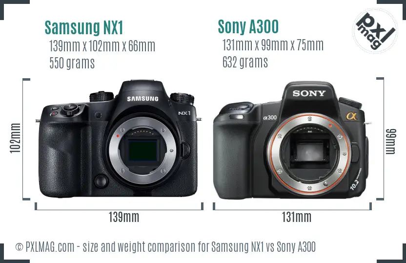 Samsung NX1 vs Sony A300 size comparison