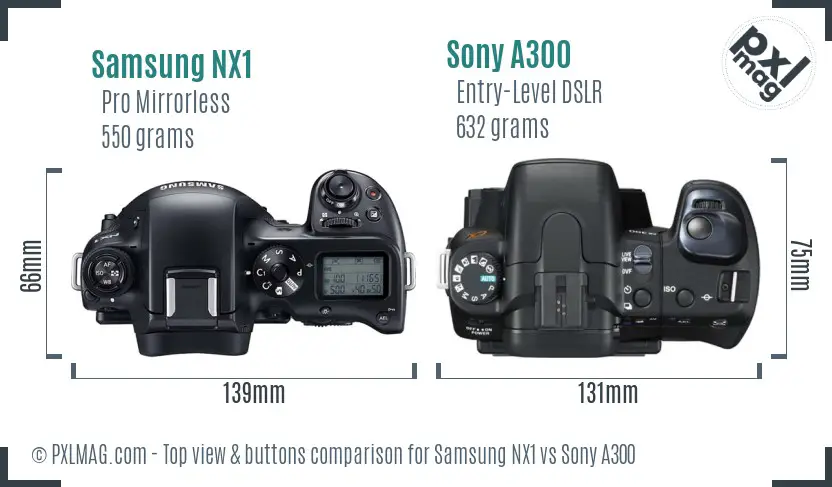 Samsung NX1 vs Sony A300 top view buttons comparison