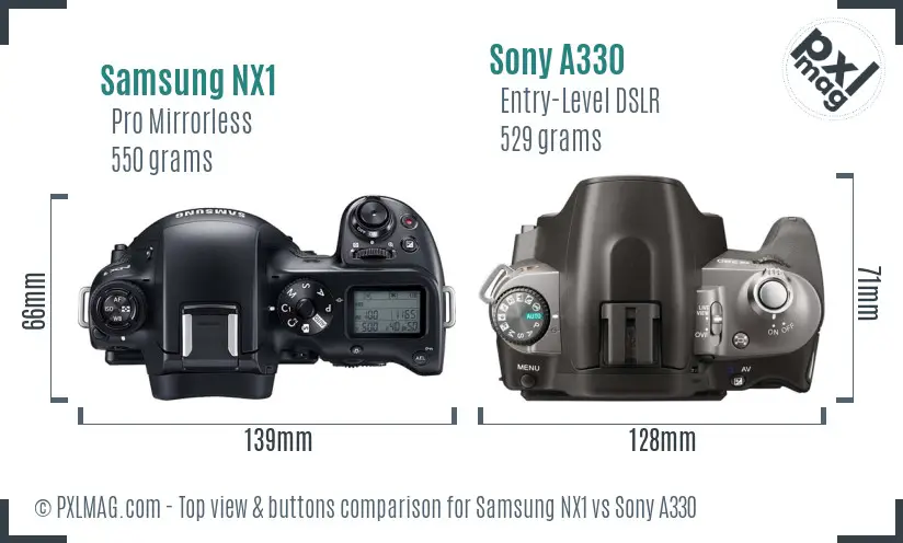 Samsung NX1 vs Sony A330 top view buttons comparison