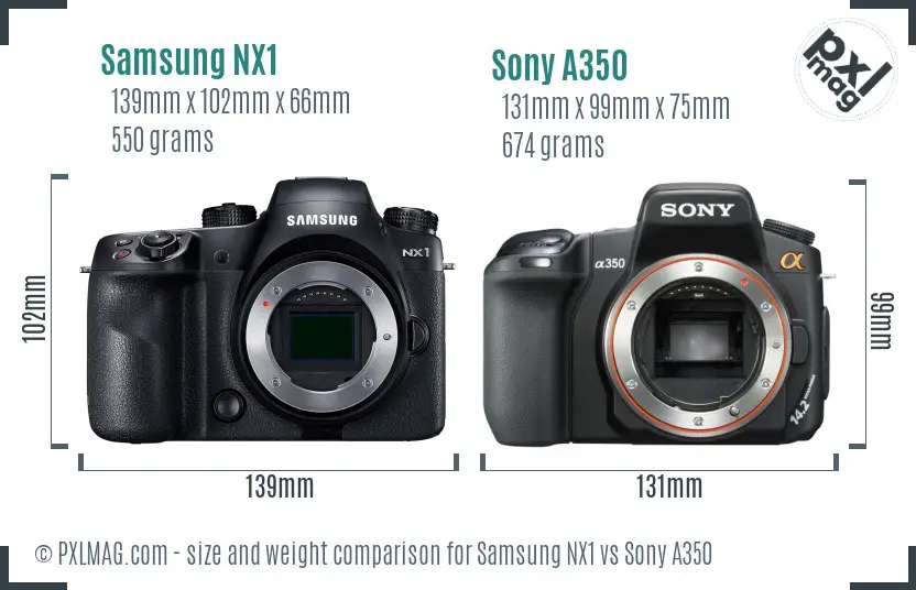 Samsung NX1 vs Sony A350 size comparison