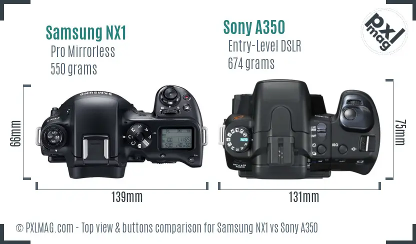 Samsung NX1 vs Sony A350 top view buttons comparison