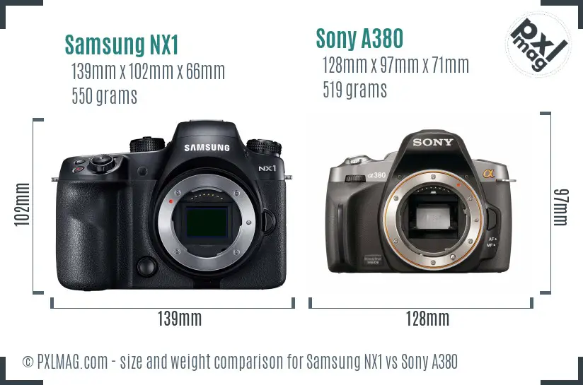 Samsung NX1 vs Sony A380 size comparison