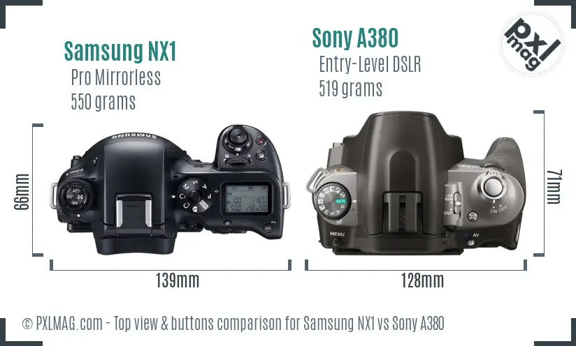 Samsung NX1 vs Sony A380 top view buttons comparison