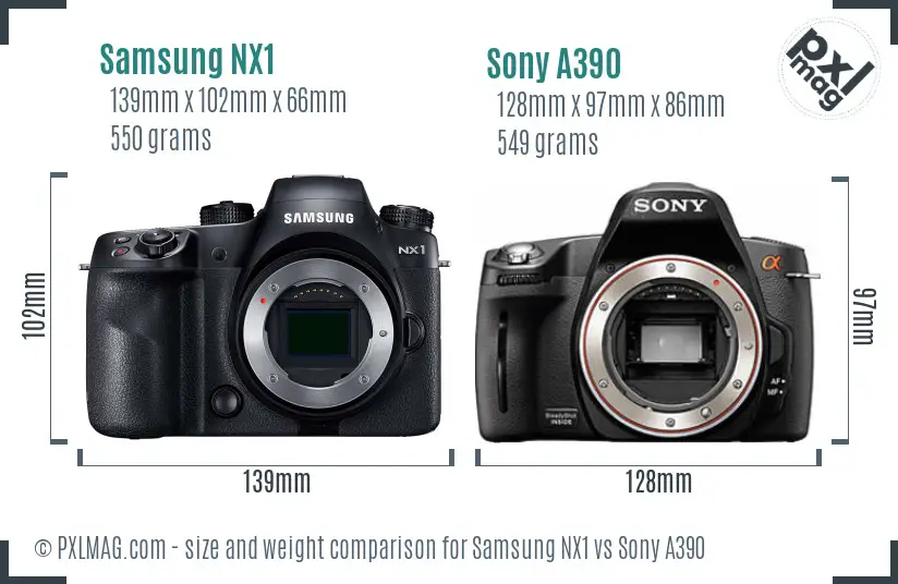 Samsung NX1 vs Sony A390 size comparison