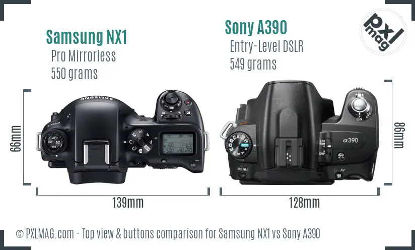 Samsung NX1 vs Sony A390 top view buttons comparison