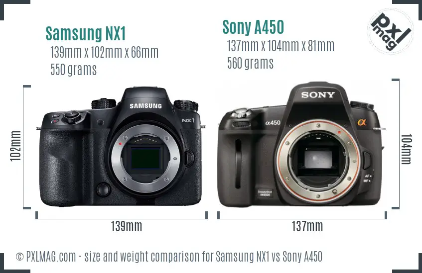 Samsung NX1 vs Sony A450 size comparison