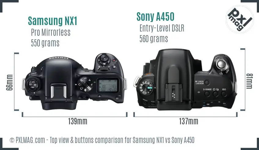 Samsung NX1 vs Sony A450 top view buttons comparison