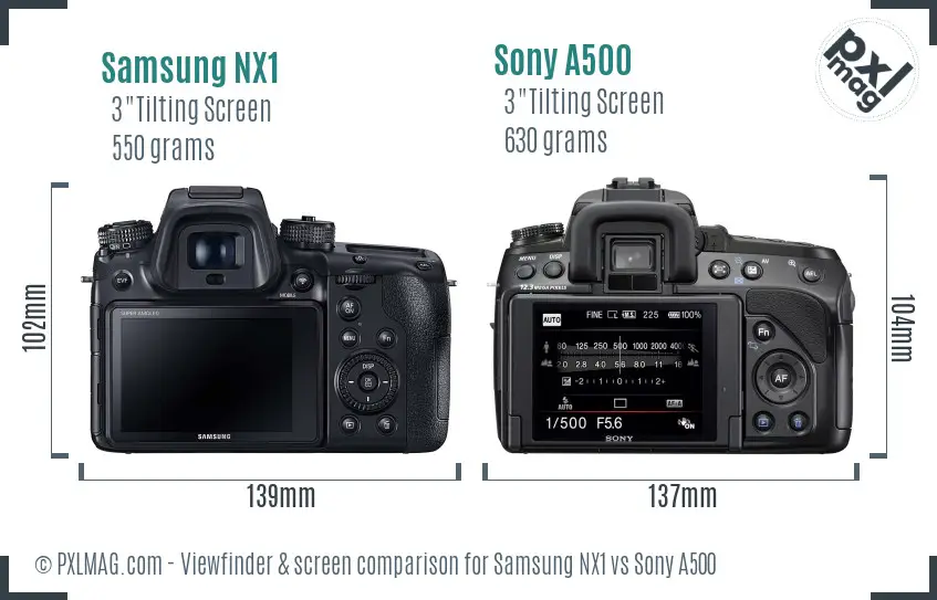 Samsung NX1 vs Sony A500 Screen and Viewfinder comparison